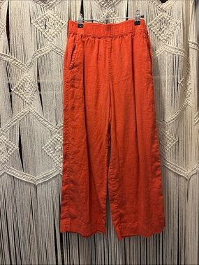 Tahari Wide Leg Linen Pants in Orange\Red